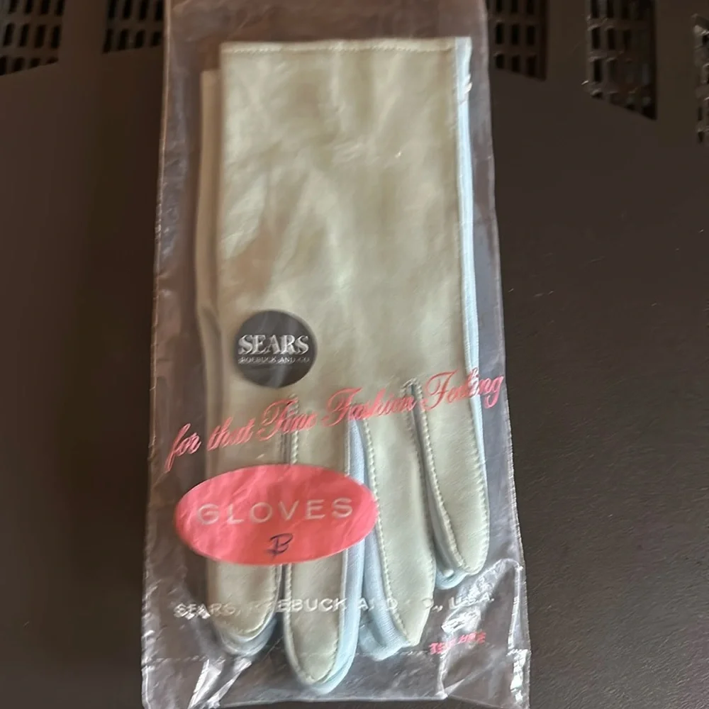 Vintage Sears Gloves Light Green with Blue Size Small